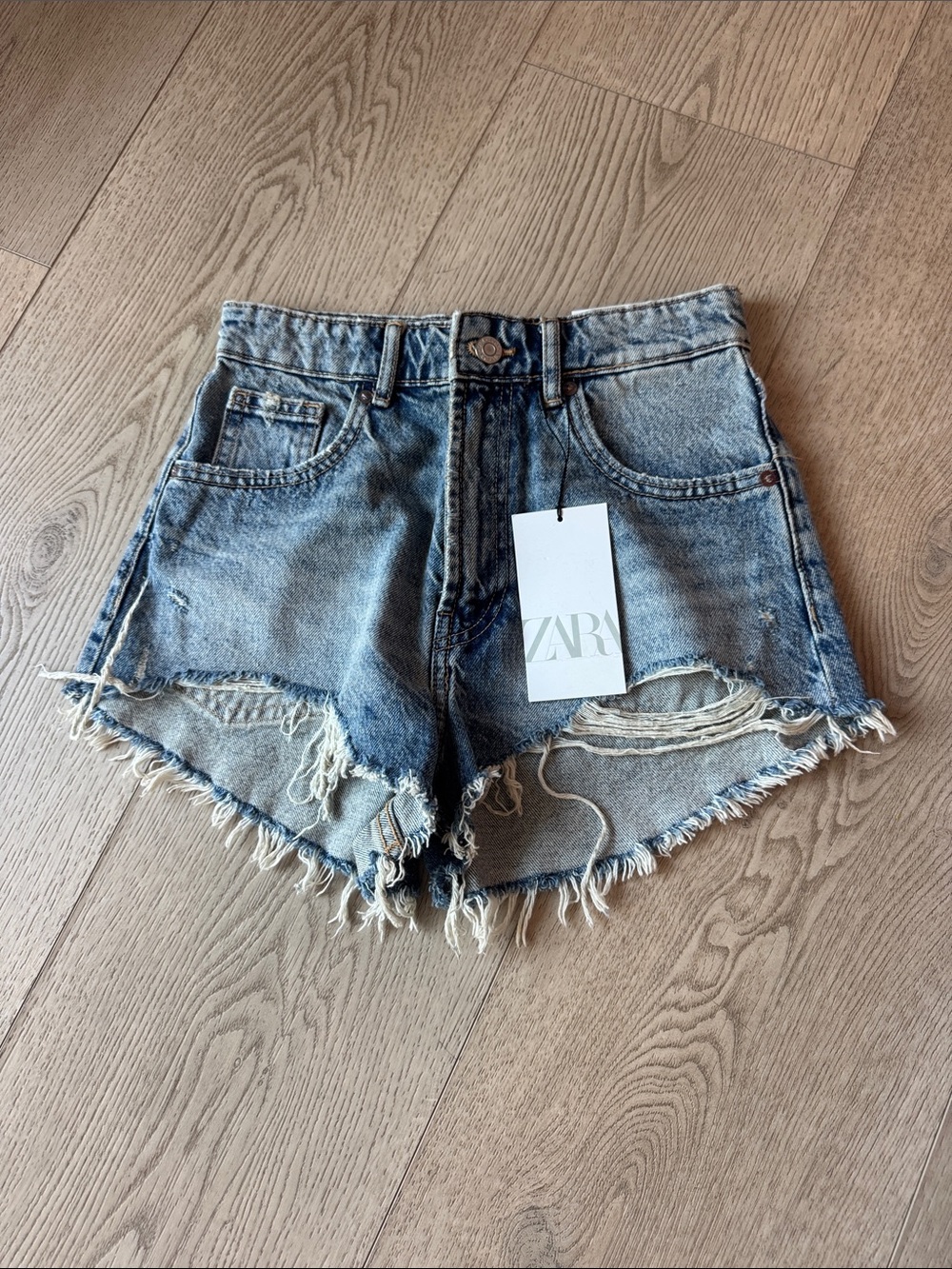 Zara Light Blue Distressed Denim Cutoff Shorts